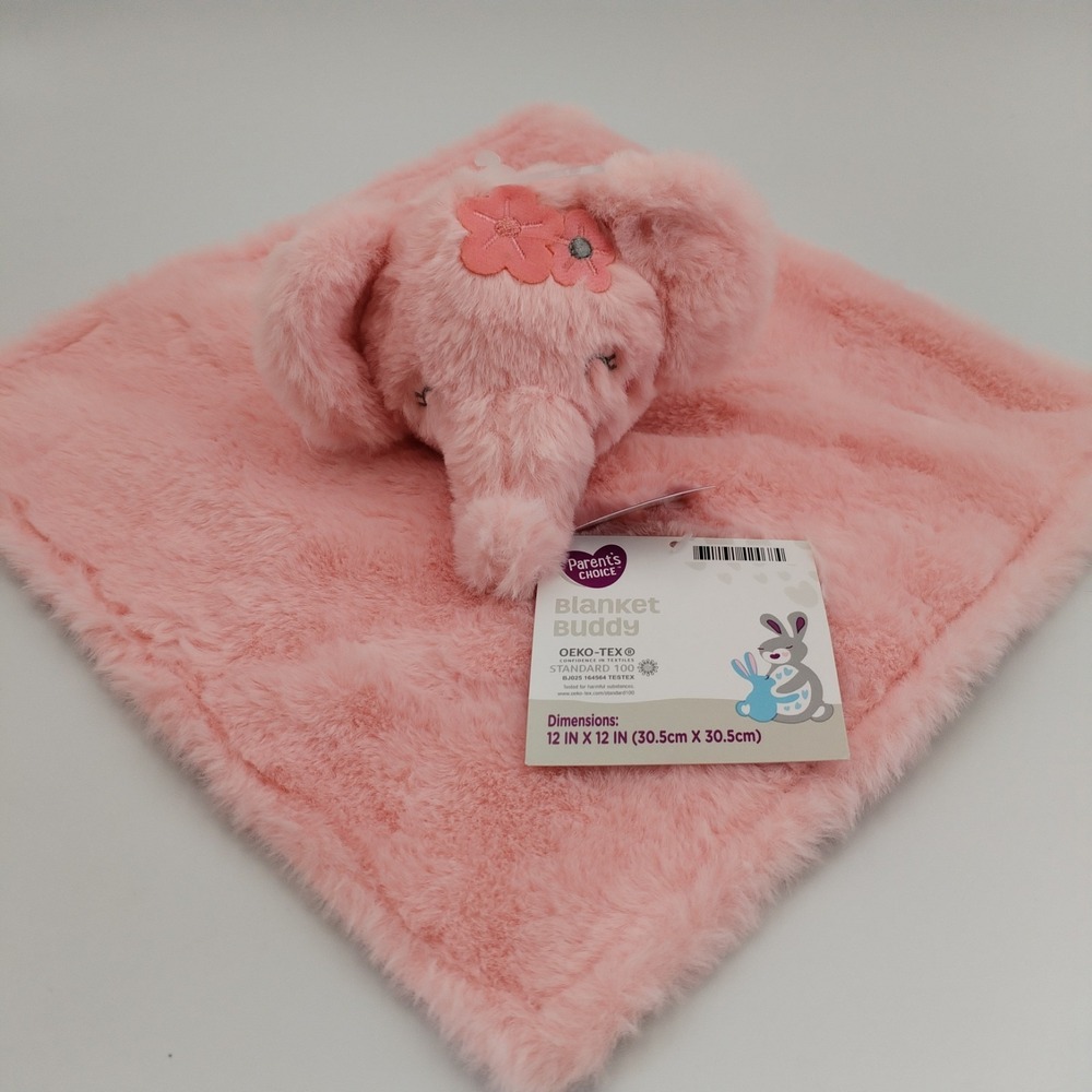 NWT‎ Parents Choice Pink Elephant Floral Satin Lovey Security Blanket Plush Soft